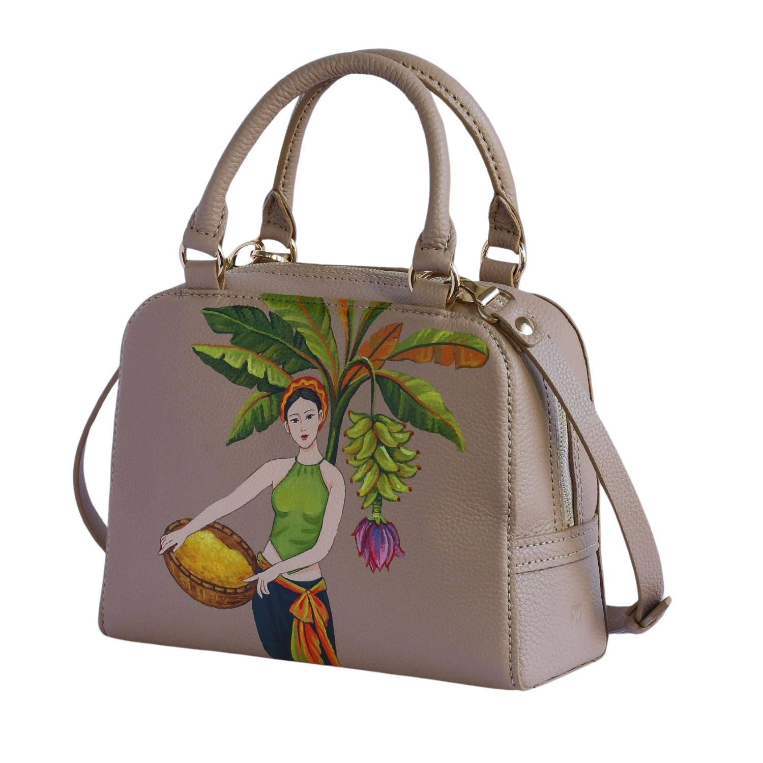 Bloom Medium Shoulder Bag Zipper Closure Custom Hand-Painted