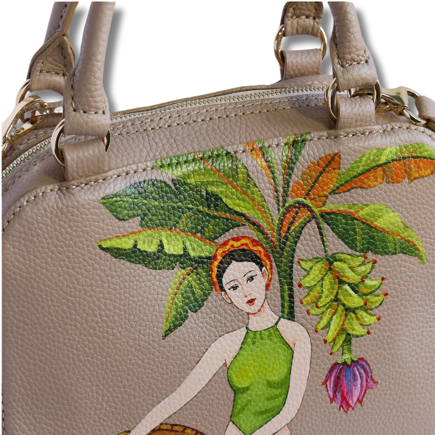 Bloom Medium Shoulder Bag Zipper Closure Custom Hand-Painted