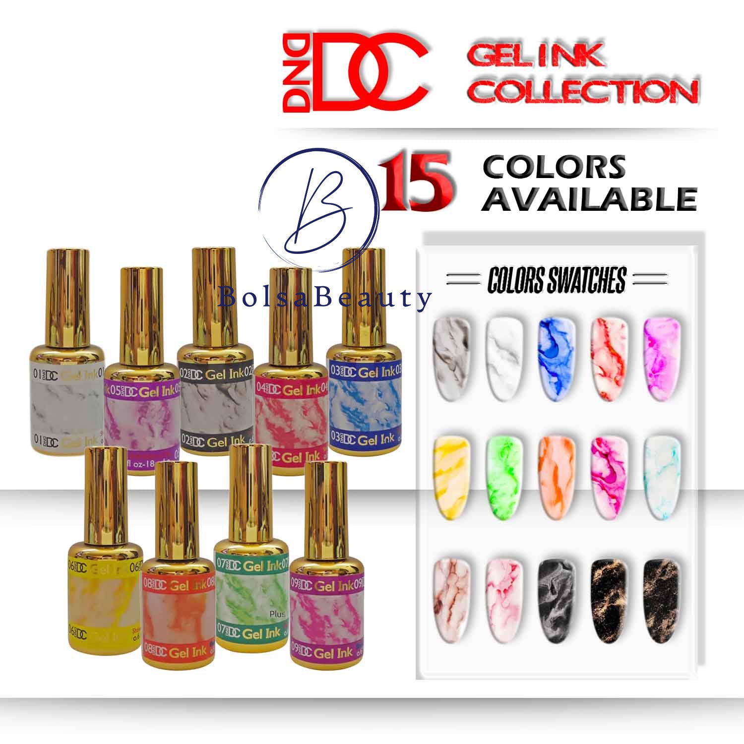 DND - Gel Ink Marble Design Full Set 15 Colors (#01 - #15)
