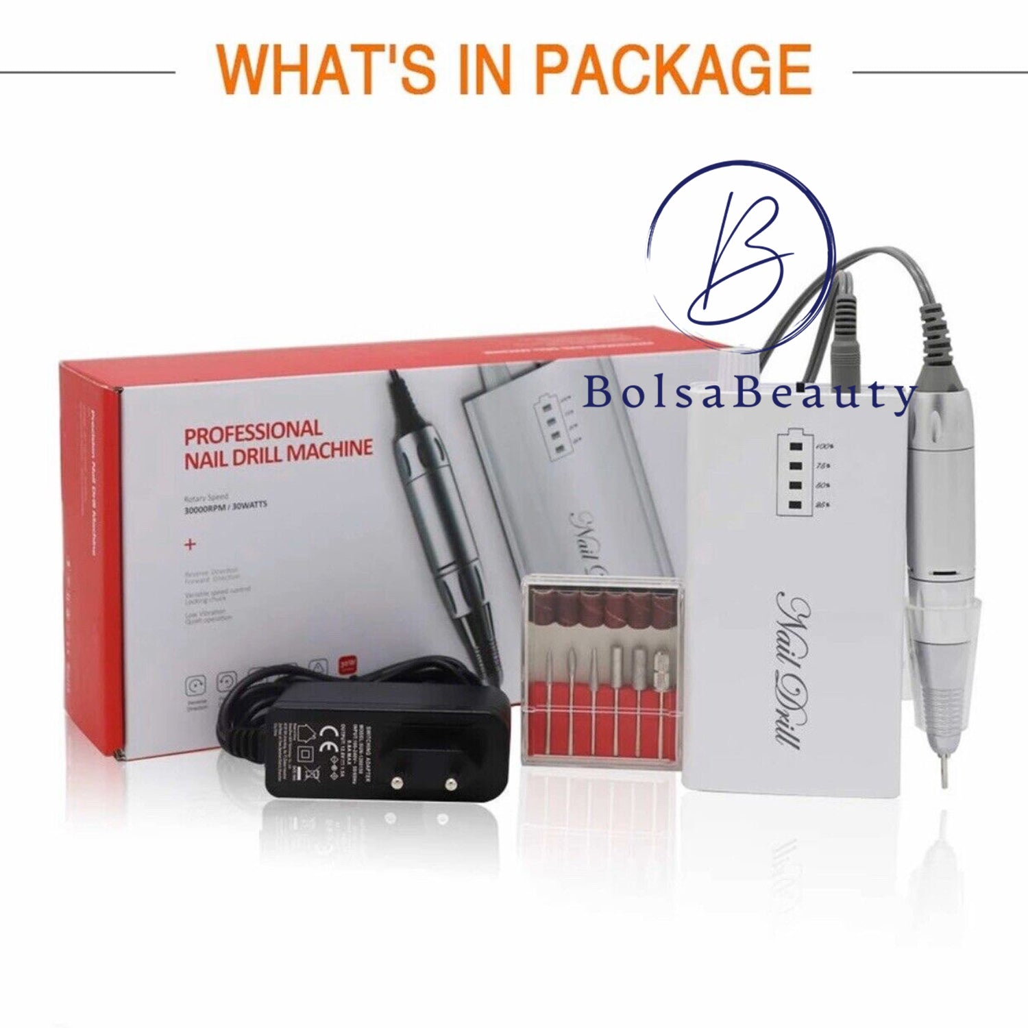 BolsaBeauty - Pro Nail Drill 30000RPM (White, Pink, Red)