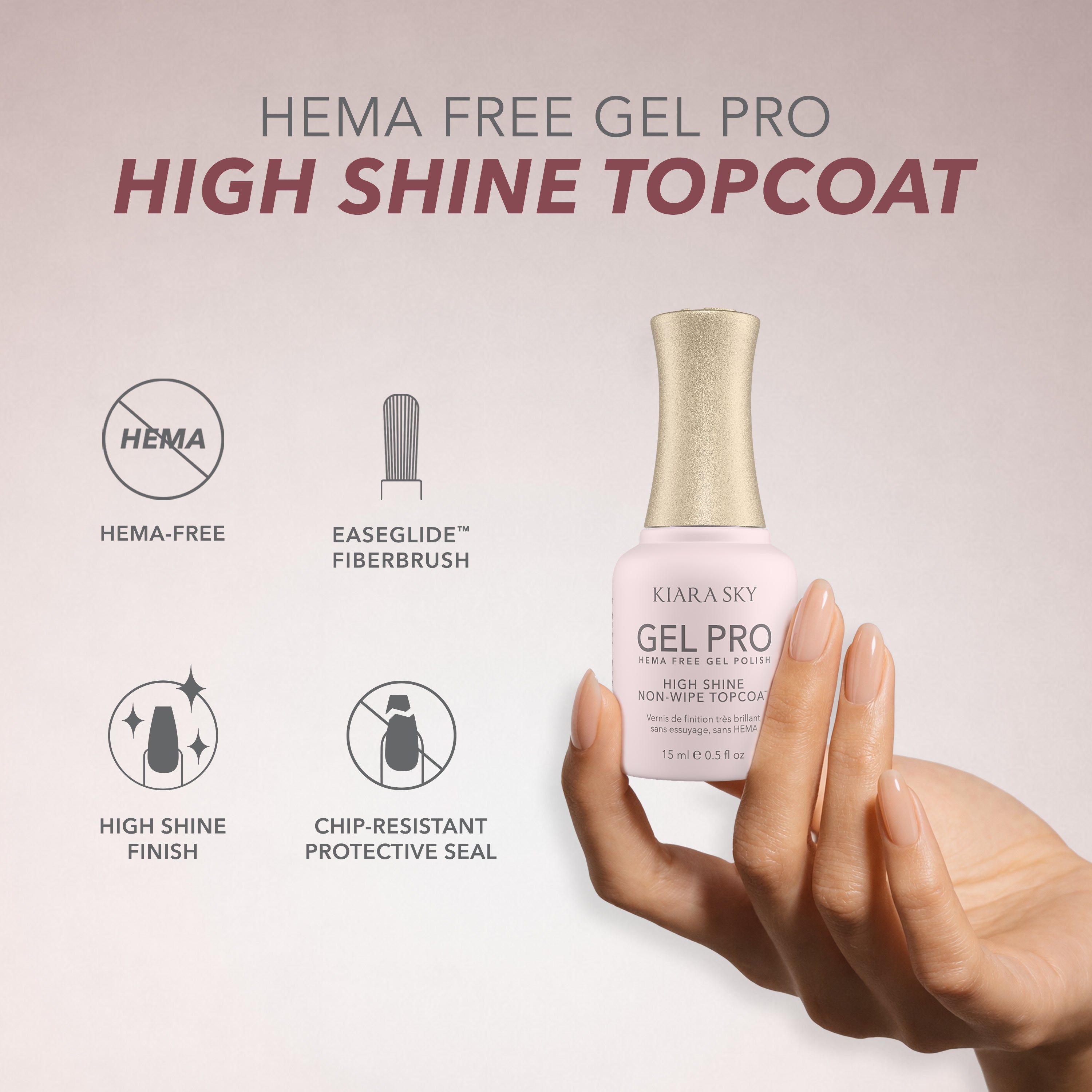 Kiara Sky HEMA-Free Gel Pro High-Shine Non-Wipe Top Coat 0.5oz (15ml)