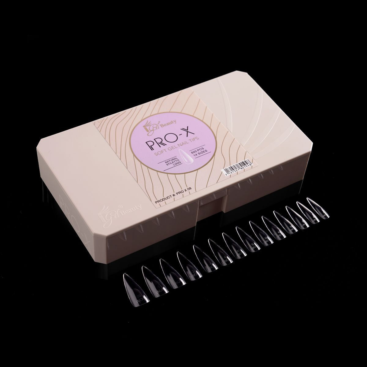 iGel PRO-X Soft Gel Nail Tips 09 - Natural Stiletto Long (600 pcs)