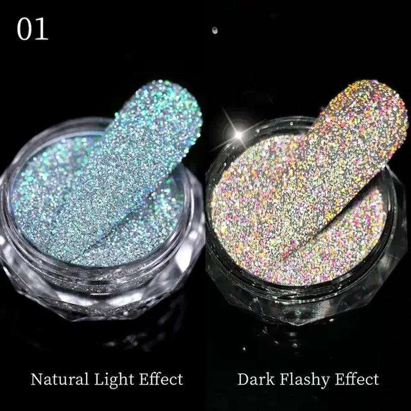 Iridescent Nail Glitter Powder small jar 1gram many colors