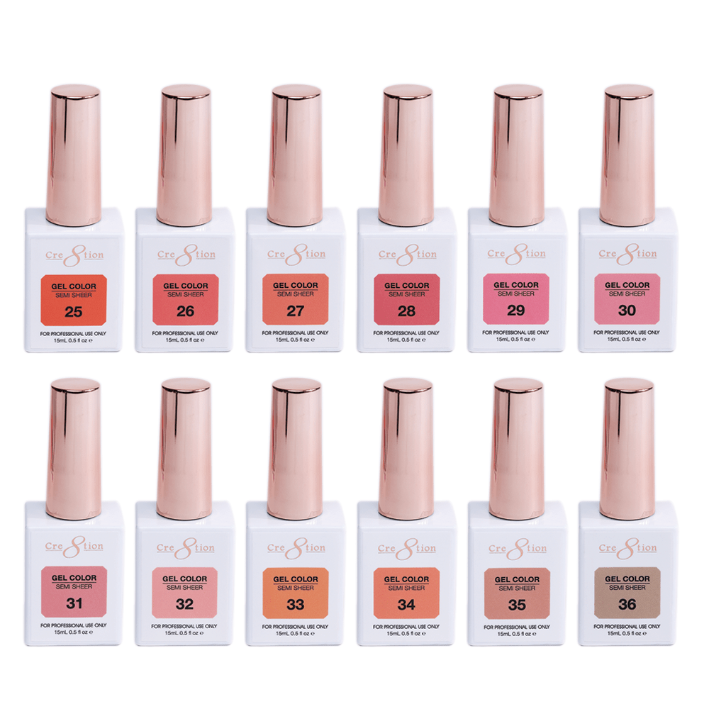 Cre8tion Hema Free Semi-Sheer Collection 0.5oz - Full Set 72 Colors w/ 1 Color Book & 1 Counter Color Chart