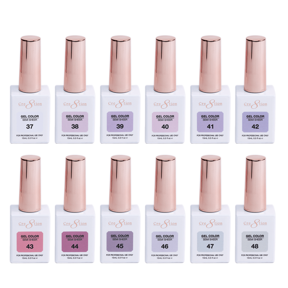 Cre8tion Hema Free Semi-Sheer Collection 0.5oz - Full Set 72 Colors w/ 1 Color Book & 1 Counter Color Chart