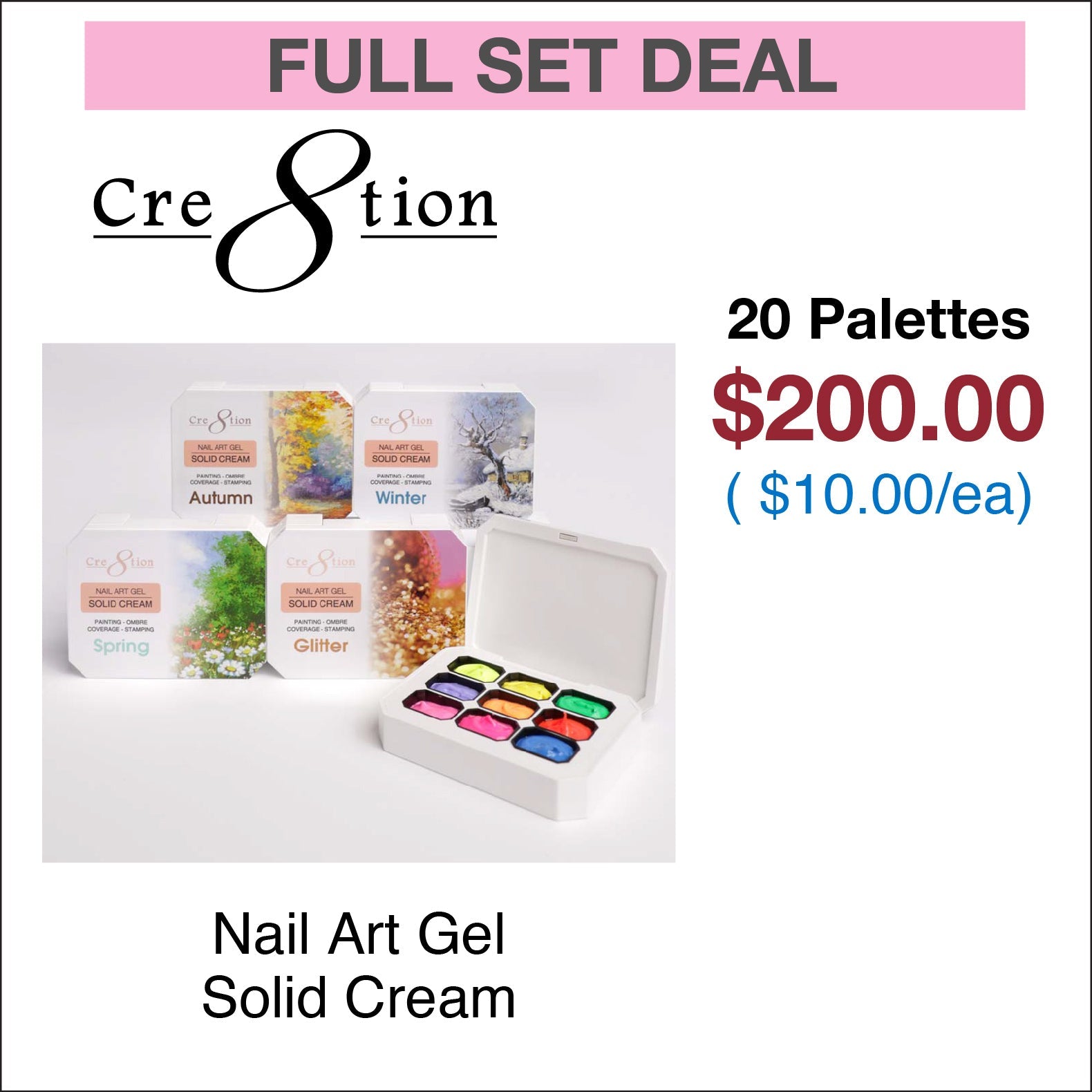 Cre8tion Nail Art Gel - Solid Cream Collection - 20 palettes