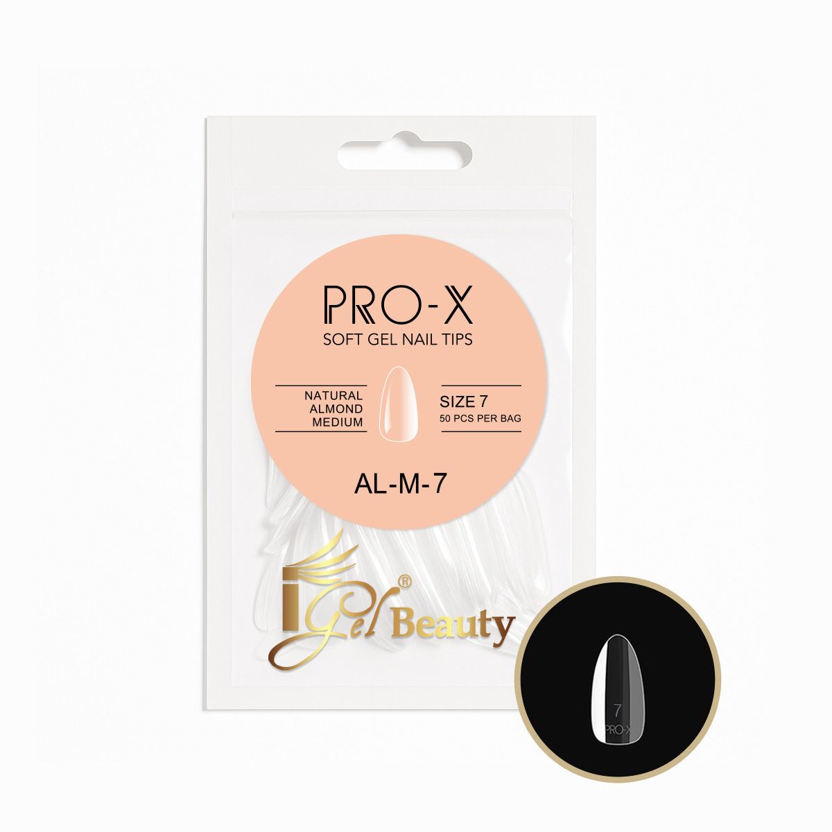 iGel PRO-X Soft Gel Nail Tips 20 - Natural Almond Medium Size 00-9 (Refill Bag)