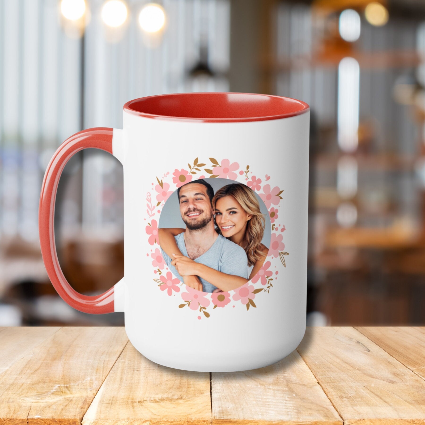 Personalized Custom Photo Coffee Mug with Floral Photo and Text Mom Mama Mum Husband Dad Father Wife Her Him Grandma Family Birthday Gift