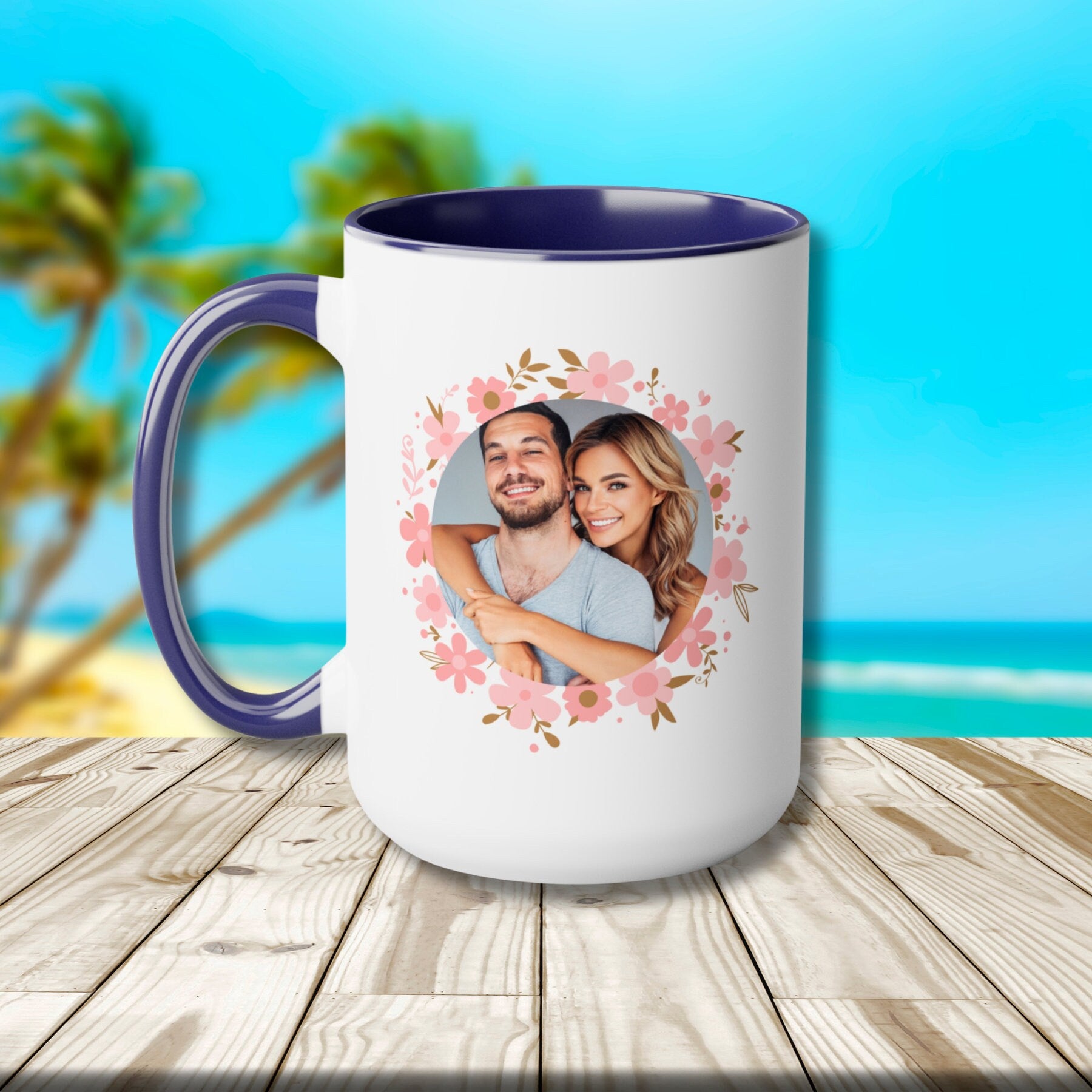 Personalized Custom Photo Coffee Mug with Floral Photo and Text Mom Mama Mum Husband Dad Father Wife Her Him Grandma Family Birthday Gift