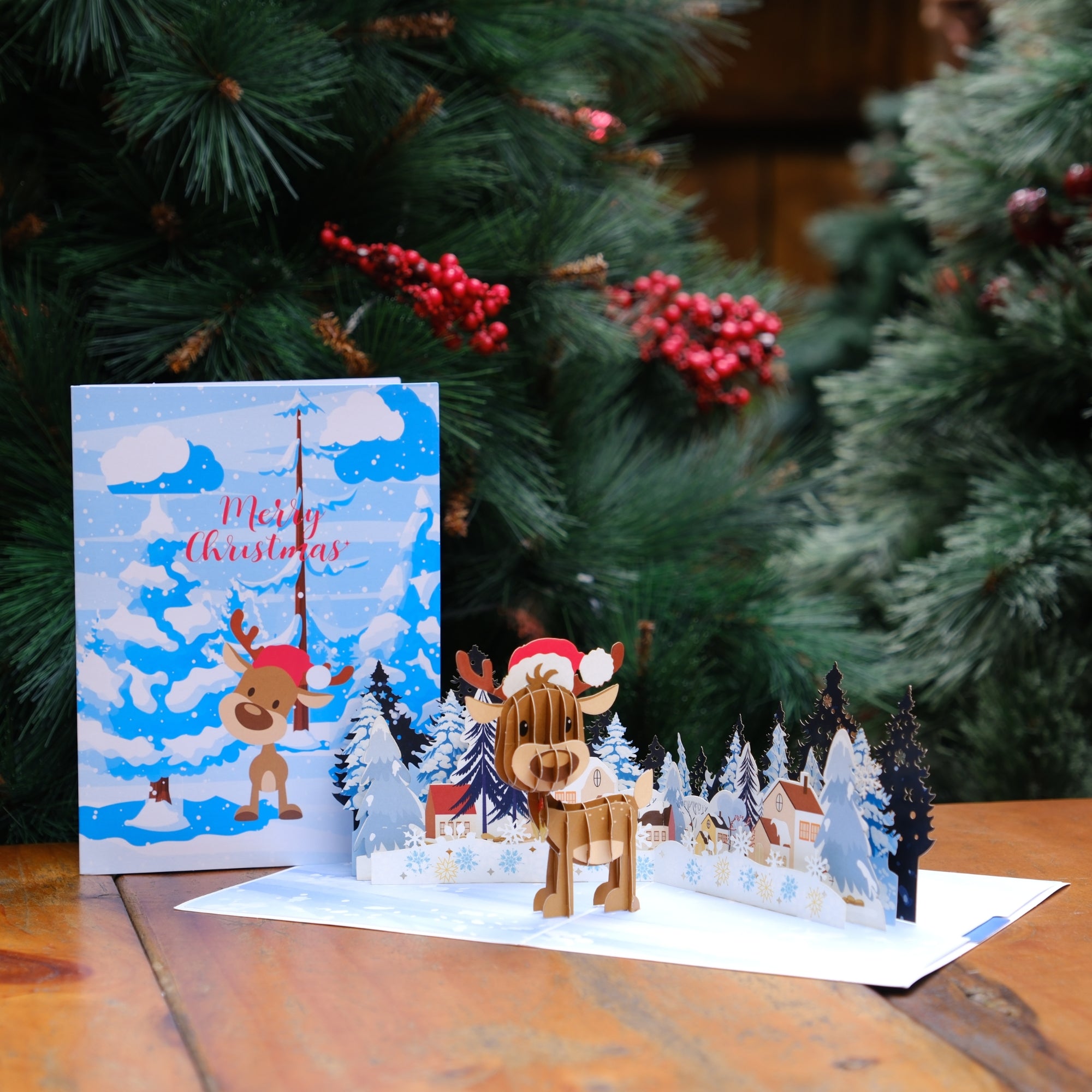 Pop Up Merry Christmas Greeting Card Adorable Reindeer, Christmas theme, Holiday Gift, Christmas decoration, Christmas kid gift, Family Gift