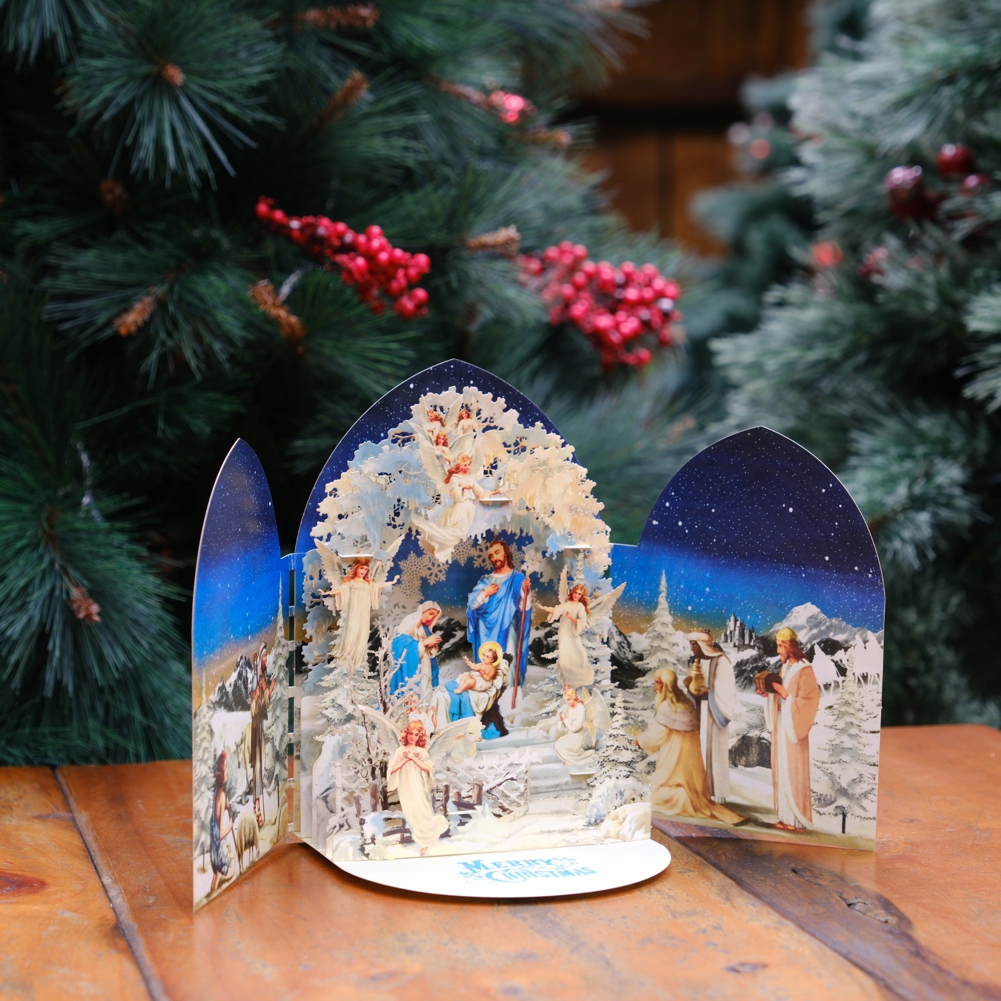 Pop Up Greeting Card Merry Christmas Amazing Tri Fold 3D Religious Christmas Nativity Scene Christmas Decoration Gift Jesus Christ Birth