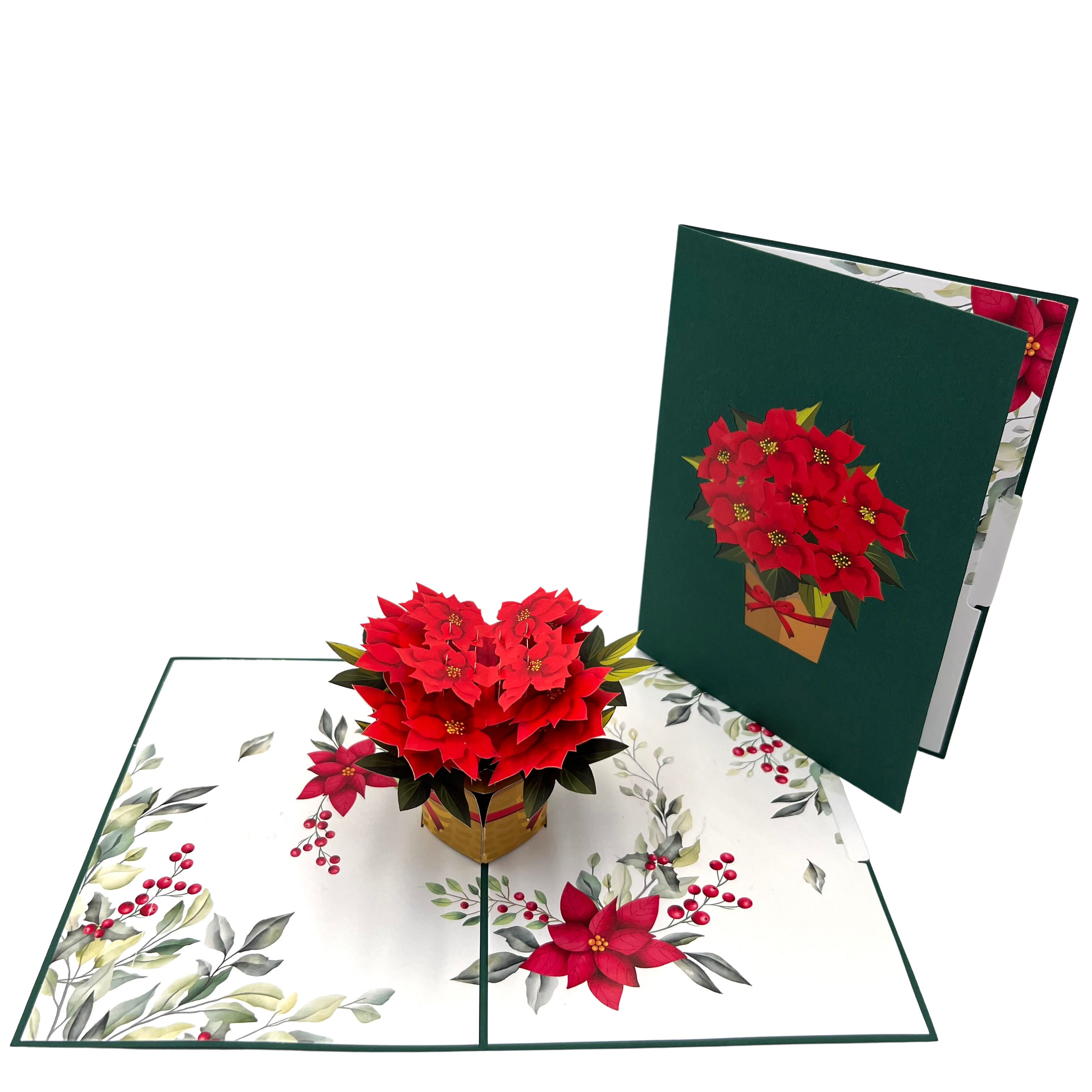 Pop Up Greeting Card Blooming Poinsettia Basket, Thank you Card, Birthday Card, Flower Gift, Nature Card, Christmas Flower, Holiday Card