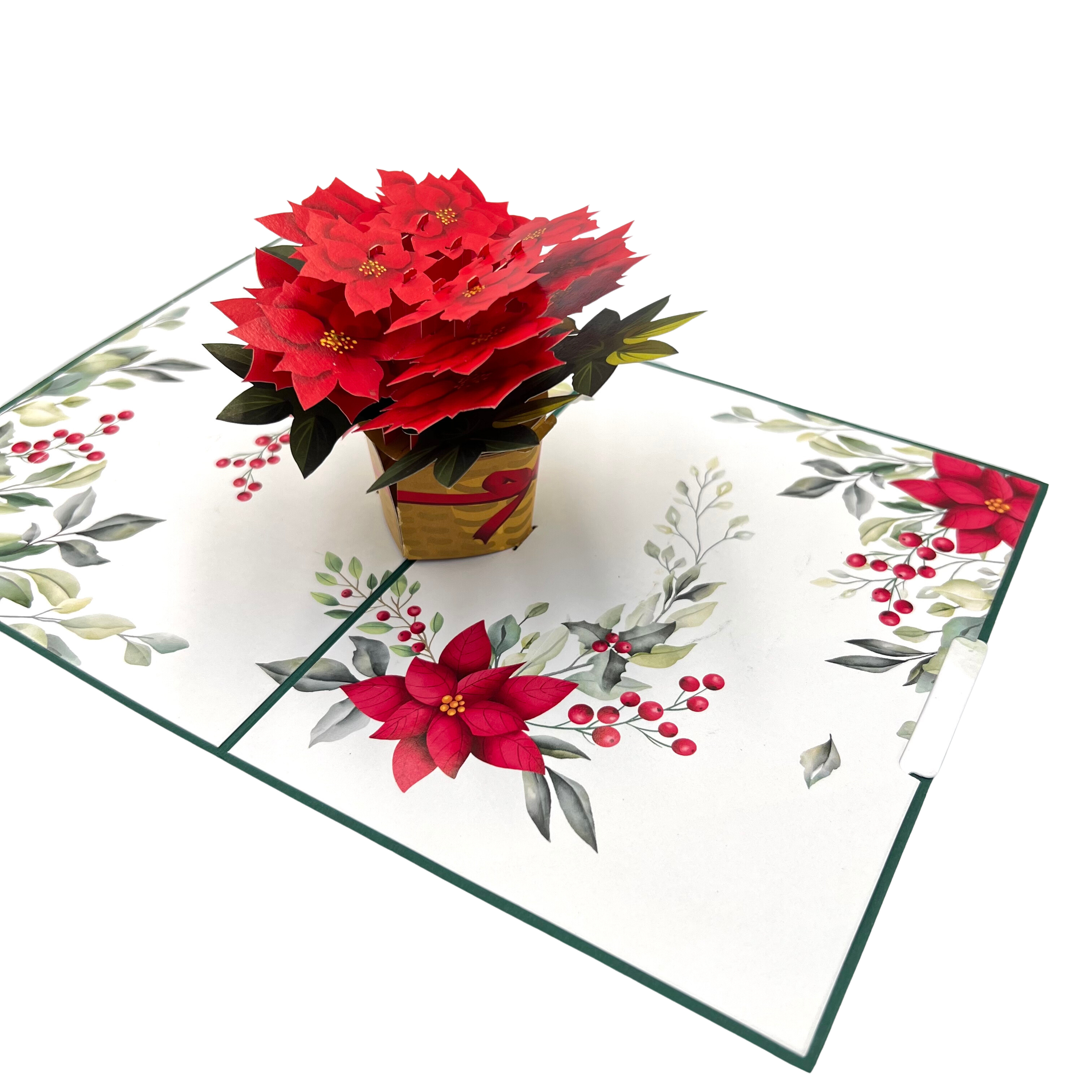 Pop Up Greeting Card Blooming Poinsettia Basket, Thank you Card, Birthday Card, Flower Gift, Nature Card, Christmas Flower, Holiday Card
