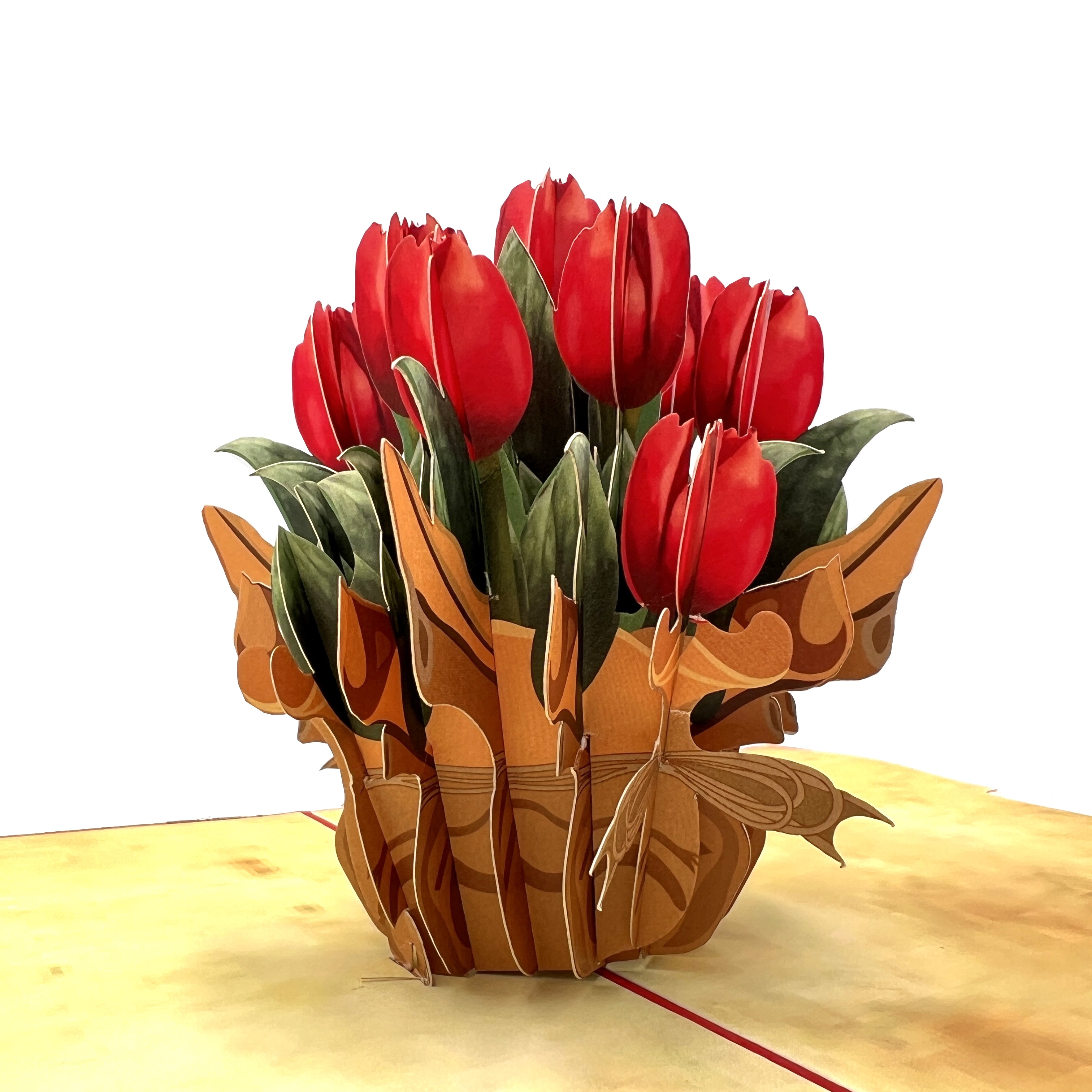 Pop Up Greeting Card Basket of Tulips Card, Love Card, Valentine Gift,