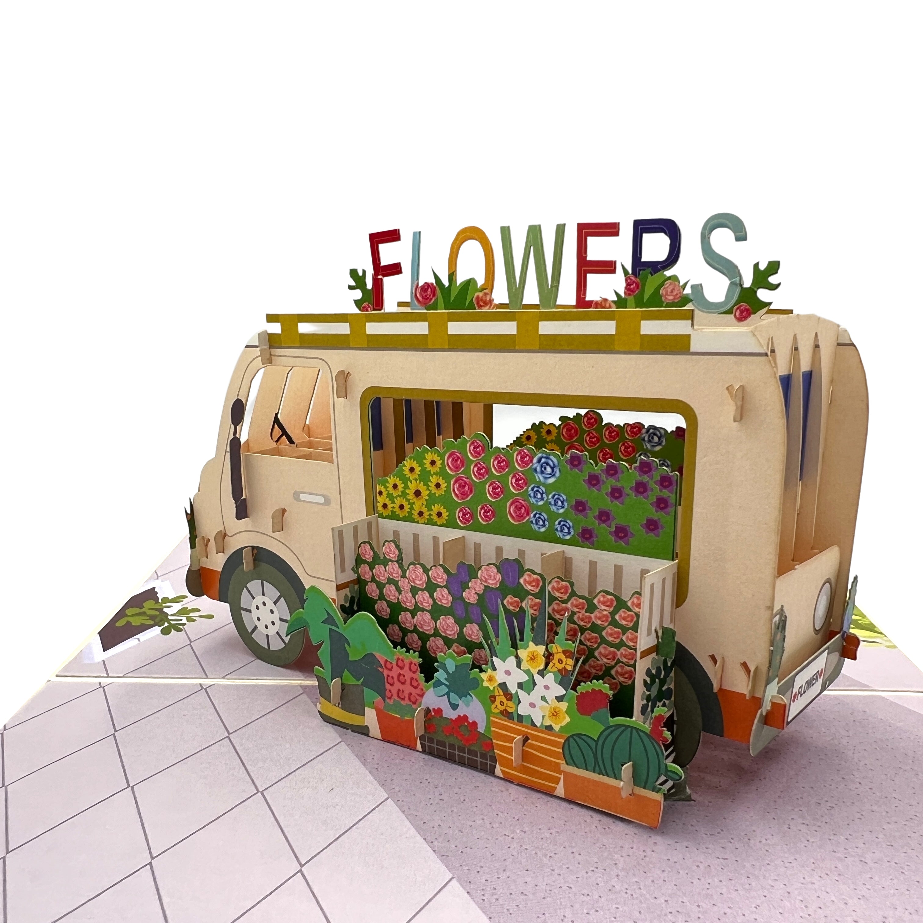 Pop Up Greeting Card Blooming Flower Van Adventure Flower Vehicle Card Floral card Nature Lover Card Nature Card Classic Spring Vehicle Card