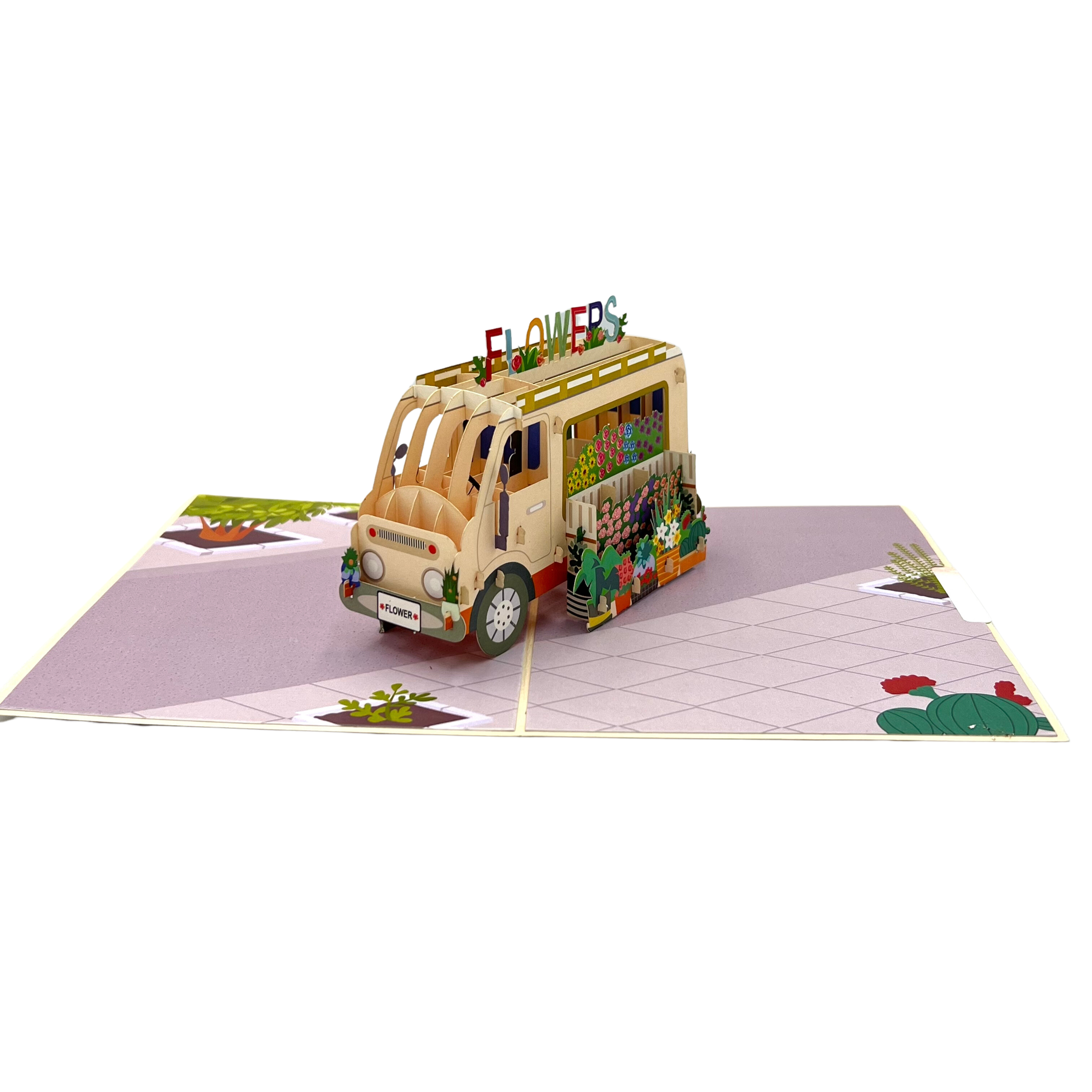 Pop Up Greeting Card Blooming Flower Van Adventure Flower Vehicle Card Floral card Nature Lover Card Nature Card Classic Spring Vehicle Card