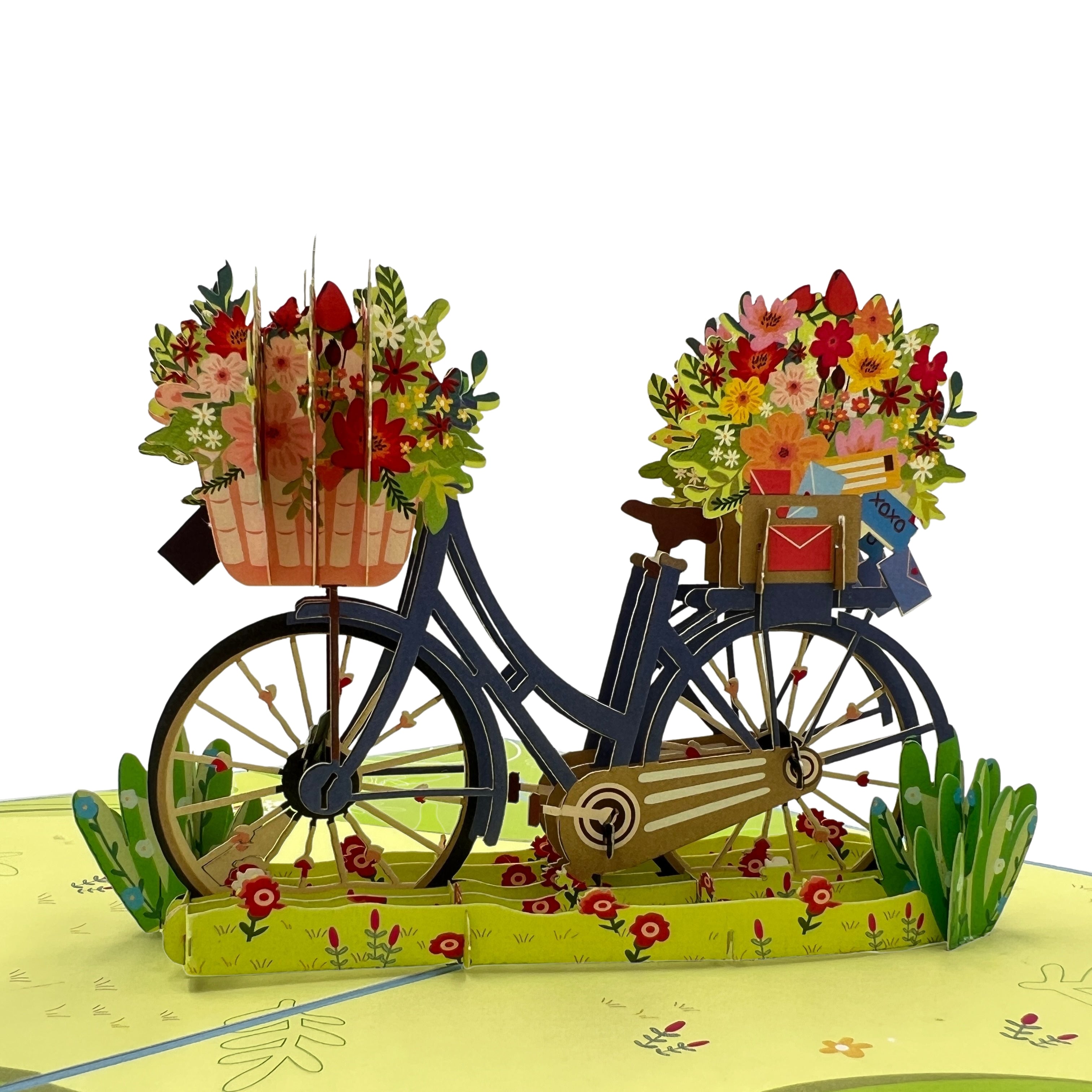 Pop Up Greeting Card Blooming Flower on Bicycle, Romantic Card, Birthday Card, Nature Card, Outdoor Activity, Gift Cycling Card, Gardening