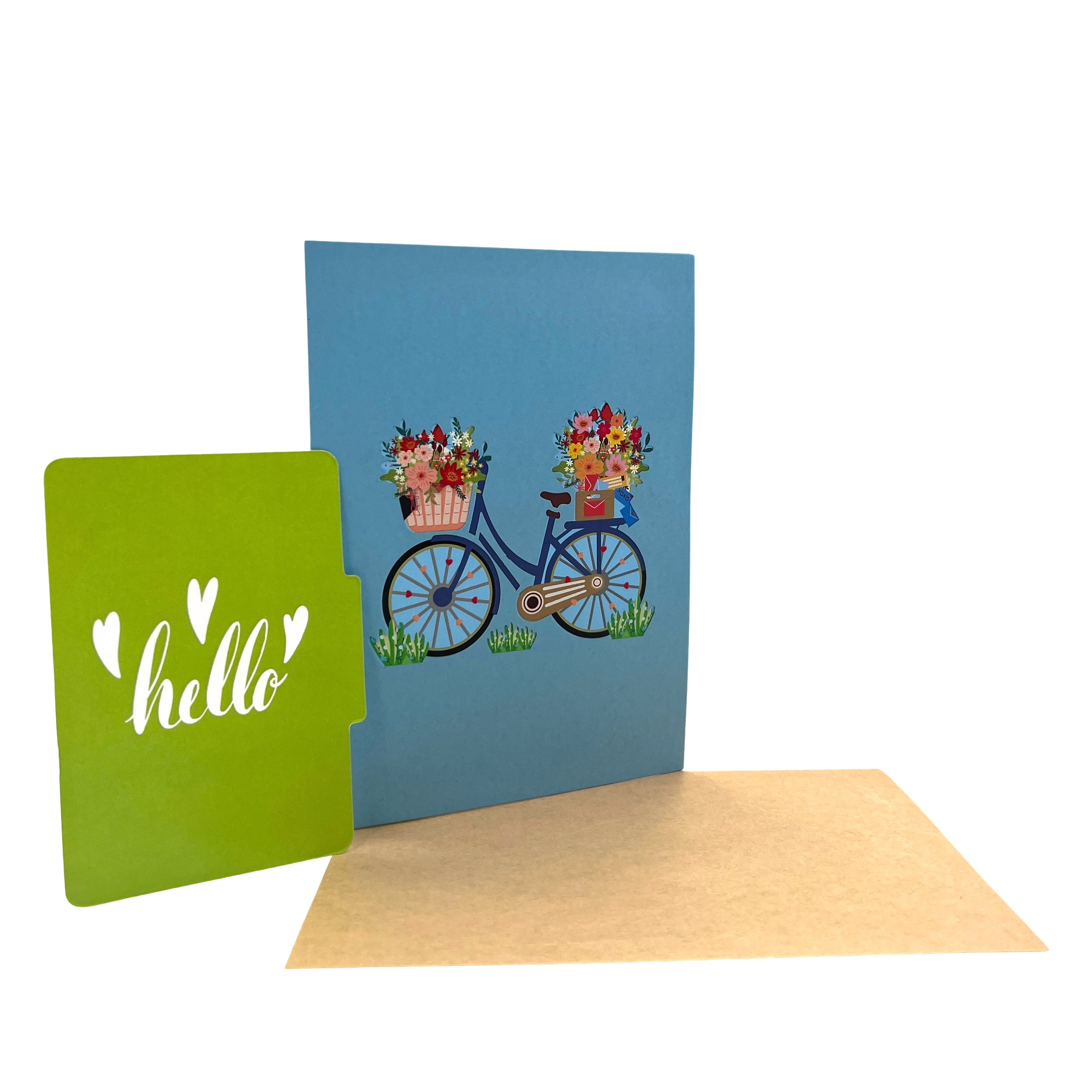 Pop Up Greeting Card Blooming Flower on Bicycle, Romantic Card, Birthday Card, Nature Card, Outdoor Activity, Gift Cycling Card, Gardening