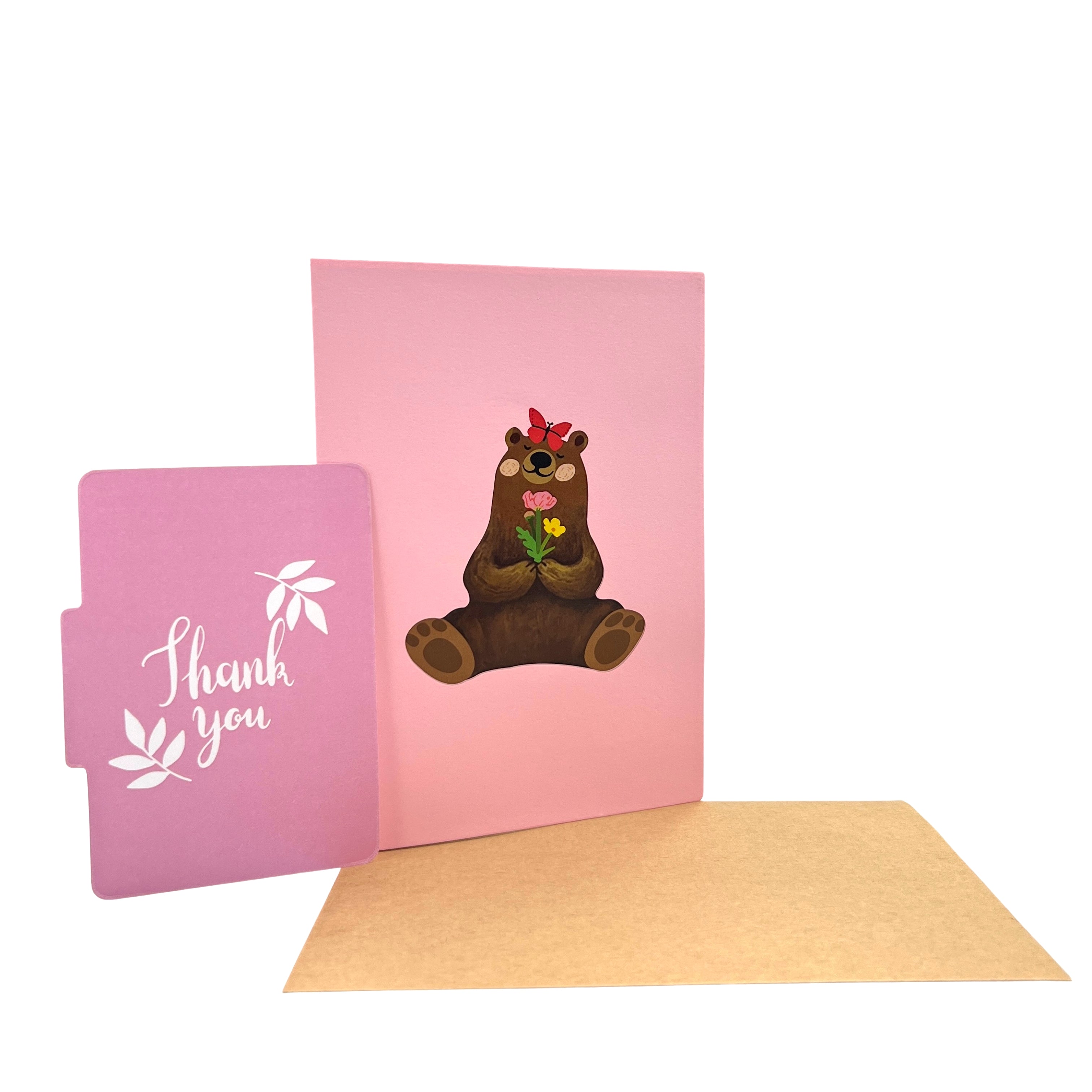 Pop Up Greeting Card Joyful Bear in Flower Gift Wooden Cart Nature Card Cartoon Card Birthday Thank You Gift Teddy Animal Botanic Garden