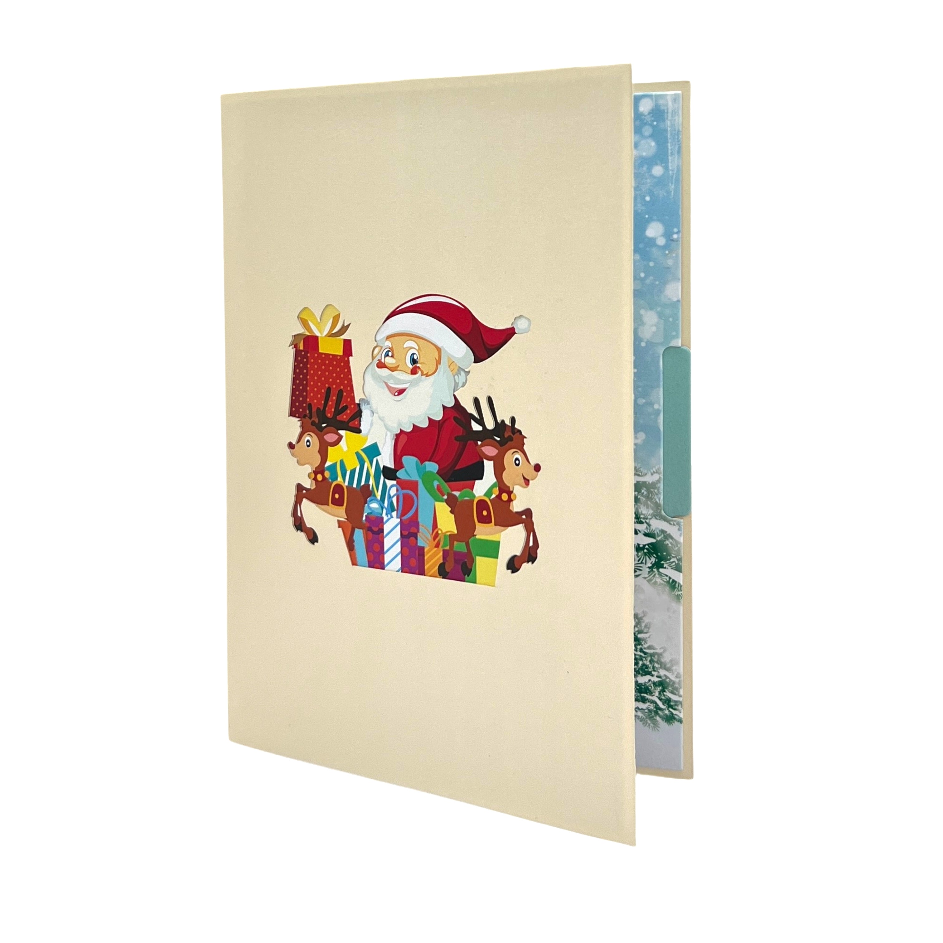 Pop Up Greeting Card Santa Claus Reindeer Sleigh Gift, Christmas Decoration, Holiday Card, Traditional Christmas, Noel, Christmas theme