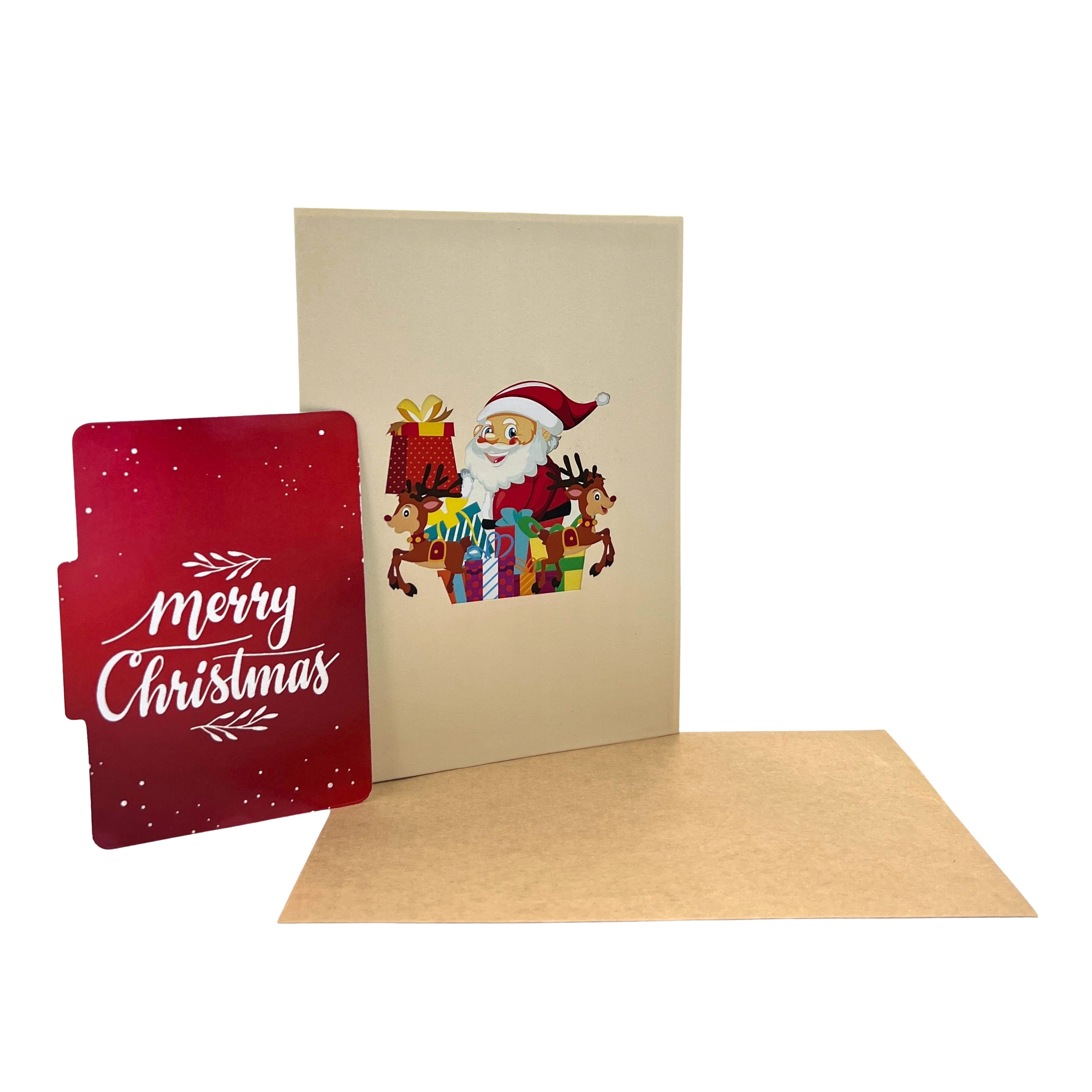 Pop Up Greeting Card Santa Claus Reindeer Sleigh Gift, Christmas Decoration, Holiday Card, Traditional Christmas, Noel, Christmas theme
