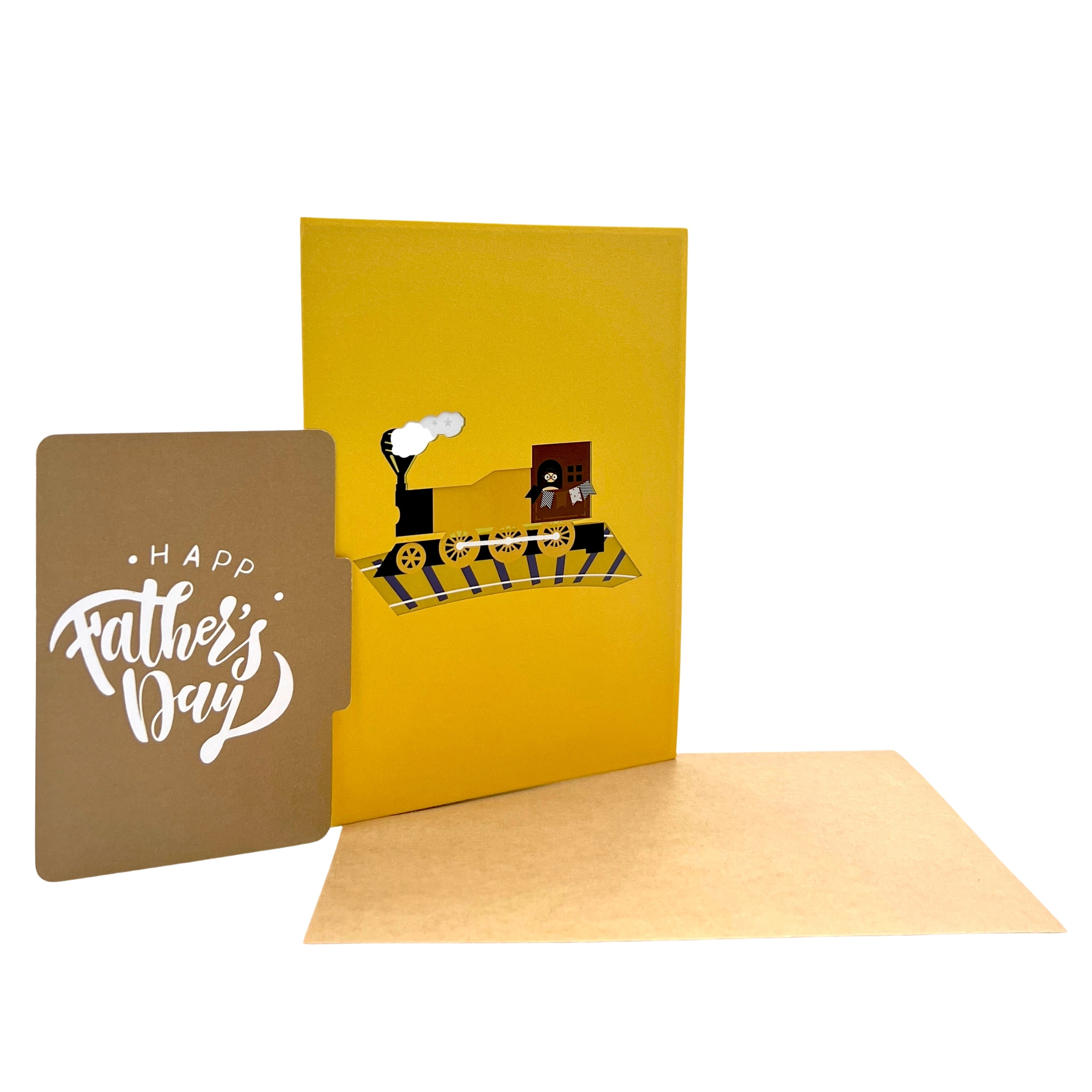 Pop Up Greeting Card Yellow Train Pop Up Card for Dad Fathers Day Birthday Thank You Hard Working Gift Family Husband Dad Fathers Day Card