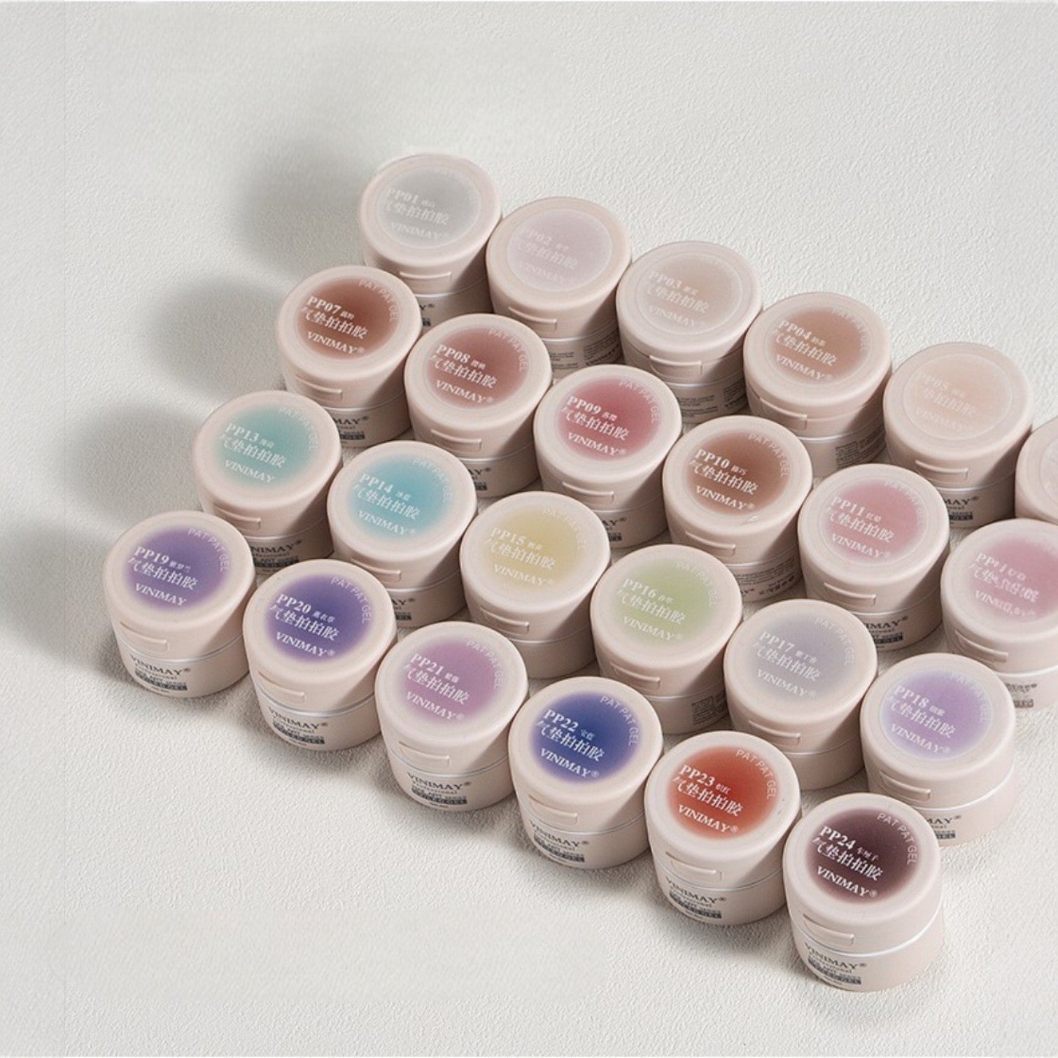 Vinimay Air Cushion Pat Pat Gel - Full Set 24 Colors w/ 1 Counter Display, 1 Patpat Sponge Box & 1 Grab Clip