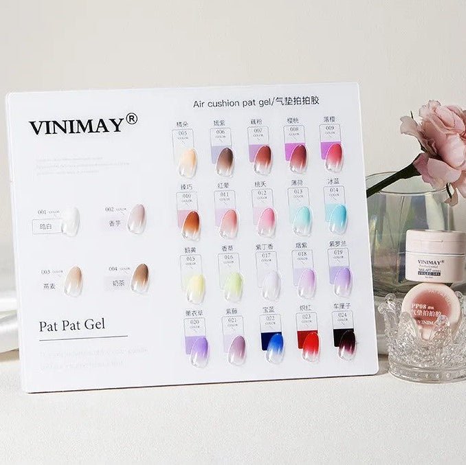 Vinimay Air Cushion Pat Pat Gel - Full Set 24 Colors w/ 1 Counter Display, 1 Patpat Sponge Box & 1 Grab Clip